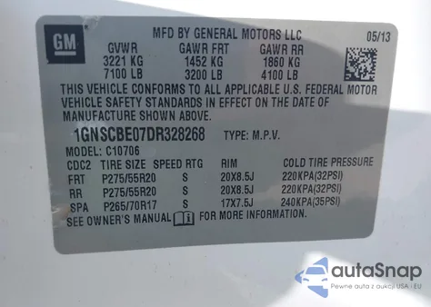 2013 Chevrolet Tahoe Lt из США, поврежденный, VIN 1GNSCBE07DR328268